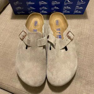 Birkenstock Boston Width Soft-Footbed Taupe Suede Leather Clog US 8.5 EU 40